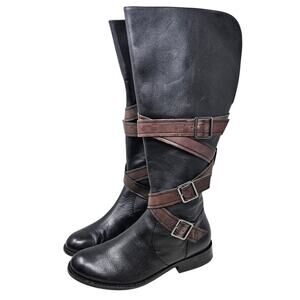 GILI 8 Black Leather Wrap Around Belted Tall Boot Medieval Whimsygoth Boho
